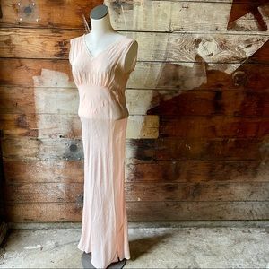 Vintage 1930’s Light Pink Sheer Floral Embroidered Maxi Dress 100% Rayon